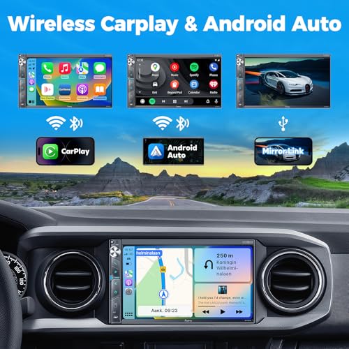SJoyBring Double Din Car Stereo with Dash Cam Wireless Apple CarPlay Android Auto 240W 42CHN 7 Touchscreen SWC Bluetooth FMAM Car Radio 2 Subwoofers Outputs Backup Camera - Image 3