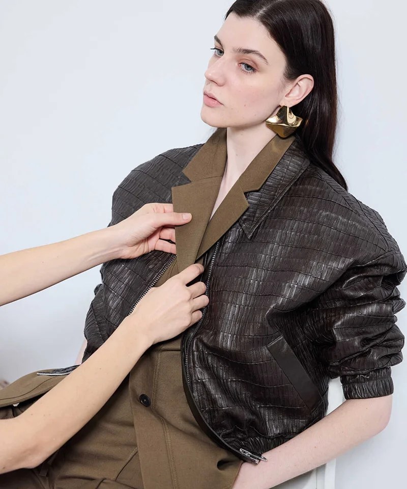 Leather-Effect Textured Coat
