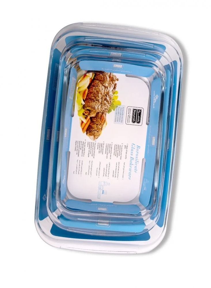 BASURRAH 3-Piece Rectangular Glass Oven Dish Set 02-82004 - Image 2