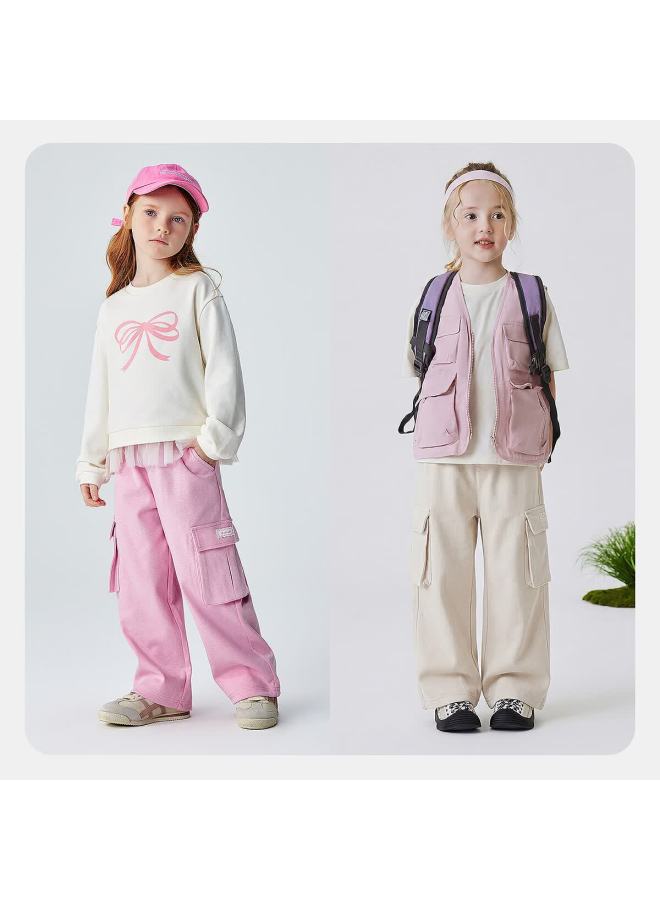 Minibala Girls' Straight-leg Cargo Pants Skin-friendly Neat Loose Fit Long Trousers  Spring New Arrival - Image 1