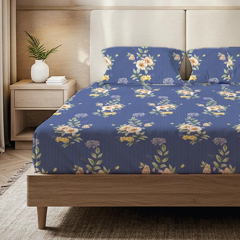 Urban Space مفرش سرير مطبوع من مقاس سرير مزدوج مع غطاءي وسادة، مفرش سرير مقاس Queen Size من ميكروفايبر قطني مصقول، مفرش سرير ناعم ومسامي وخالي من التجاعيد (90 × 100 بوصة - زهرة الشفق) - Image 1