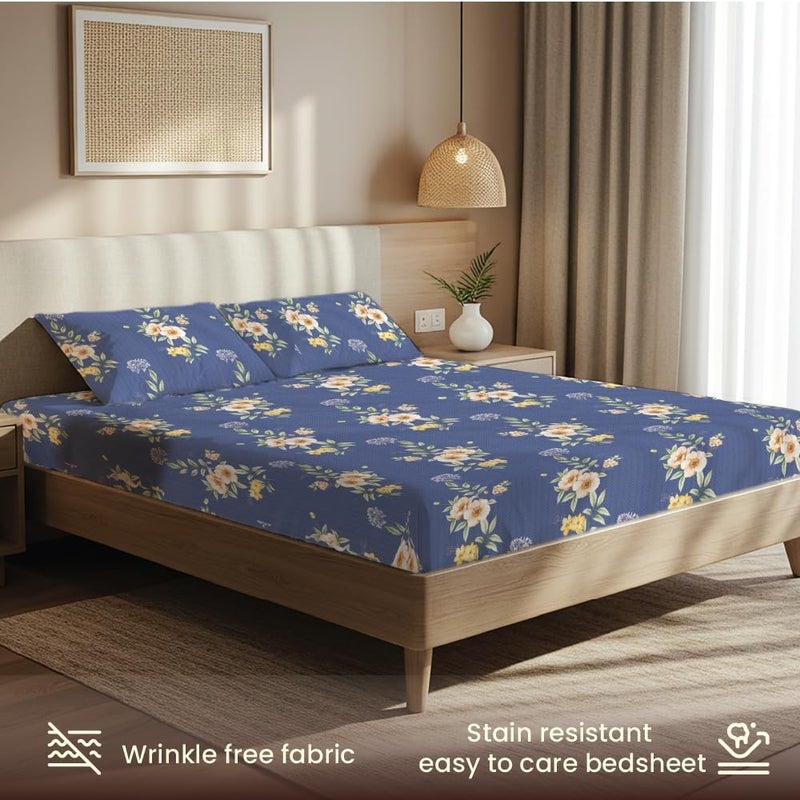 Urban Space مفرش سرير مطبوع من مقاس سرير مزدوج مع غطاءي وسادة، مفرش سرير مقاس Queen Size من ميكروفايبر قطني مصقول، مفرش سرير ناعم ومسامي وخالي من التجاعيد (90 × 100 بوصة - زهرة الشفق) - Image 3