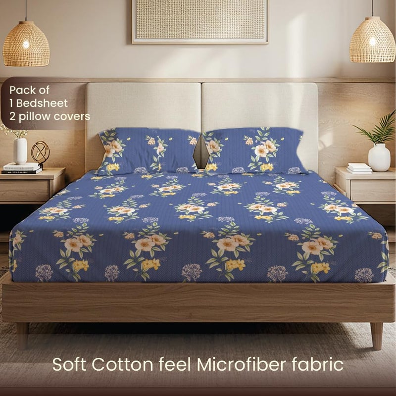 Urban Space مفرش سرير مطبوع من مقاس سرير مزدوج مع غطاءي وسادة، مفرش سرير مقاس Queen Size من ميكروفايبر قطني مصقول، مفرش سرير ناعم ومسامي وخالي من التجاعيد (90 × 100 بوصة - زهرة الشفق) - Image 2