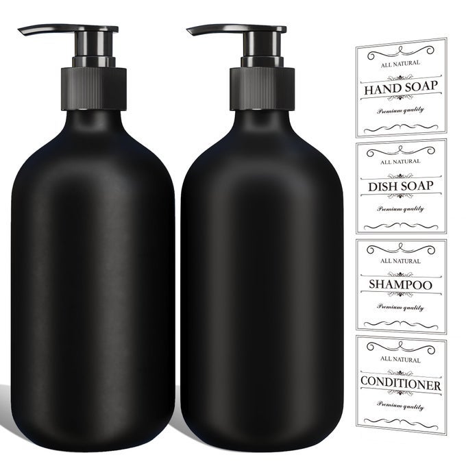 2PCS BLACK SOAP DISPENSER 16OZ PLASTIC DISH HAND SOAP DISPENSER FOR KITCHEN EMPTY LIQUID LOTION DISPENSER SET FOR BATHROOM ACCESSORIES