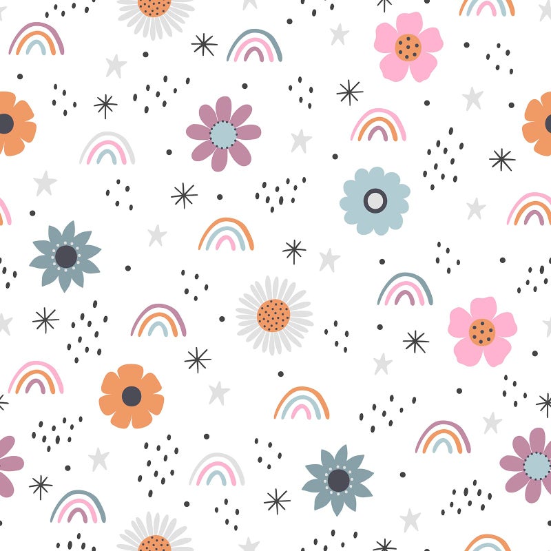 CHIHUT Boho Rainbow Peel and Stick Wallpaper Watercolor Cute Flowers Stars Rainbow Contact Paper Kids Self Adhesive Removable Wallpaper Flowers Wall Decals for Girls Bedroom Cabinets Walls 177x100