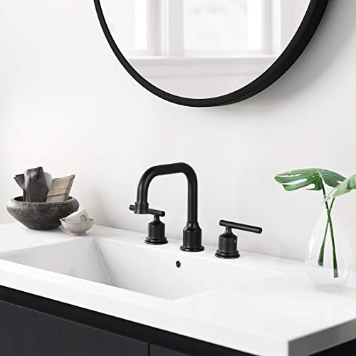 WOWOW Two Handles Widespread 8 inch Bathroom Faucet Black 3 Pieces Basin Faucets 360 Degree Swivel Spout Lavatory Sink Faucet - Image 2