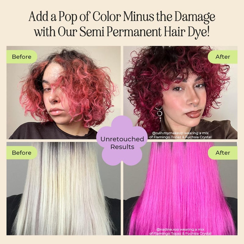 INH Semi Permanent Hair Color | Color Depositing Conditioner | Pink Hair Dye | No Bleach, No Peroxide Temporary Flamingo Topaz Tint for Women, Men | Vegan, Ammonia Free, Sulfate Free, Ready to Use 6oz - Image 2