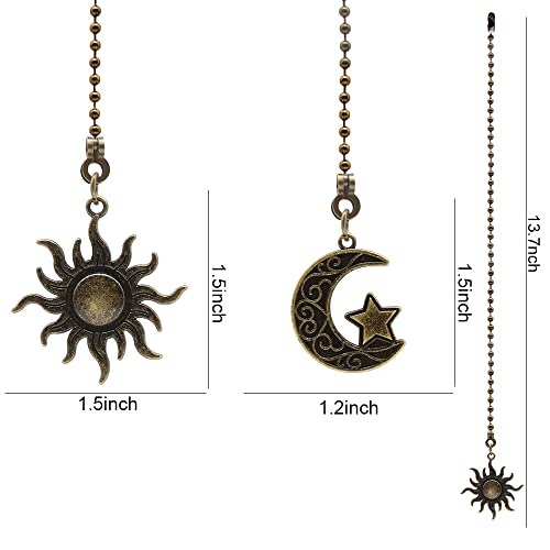 Dotlite Ceiling Fan Pull Chain Set Decorative Totem Bohemia Pull Chain Pendant Extension 12 Inches Lighting Fan Beaded Ball Fan Pull Chain Extender Ornament with Connector Moon and Sun (Copper) - Image 2