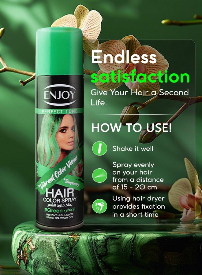 إنجوي ENJOY سبراي تلوين الشعر المؤقت – أخضر | لون حيوي قابل للغسل | 150 مل - Image 3