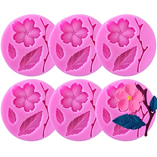 KuuGuu 6 PCS Peach Blossom Shape Molds Plant Flowers Leaf Fondant Silicone molds Cake Decorating Tools Chocolate Candy Molds Sugar craft Polymer Clay Molds Biscuit Cupcake Topper Decoration - Image 1