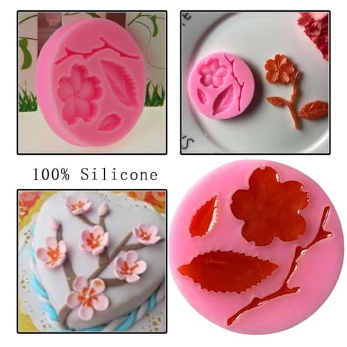 KuuGuu 6 PCS Peach Blossom Shape Molds Plant Flowers Leaf Fondant Silicone molds Cake Decorating Tools Chocolate Candy Molds Sugar craft Polymer Clay Molds Biscuit Cupcake Topper Decoration - Image 3