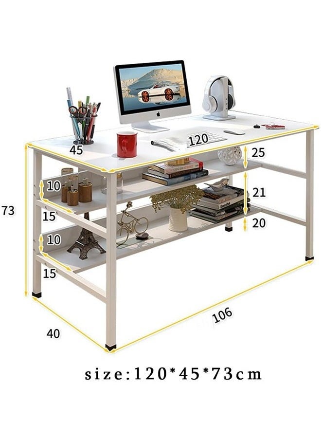 طاولة قيمنق طاولة كمبيوتر مع رف كتب أبيض 120x45x73 سم