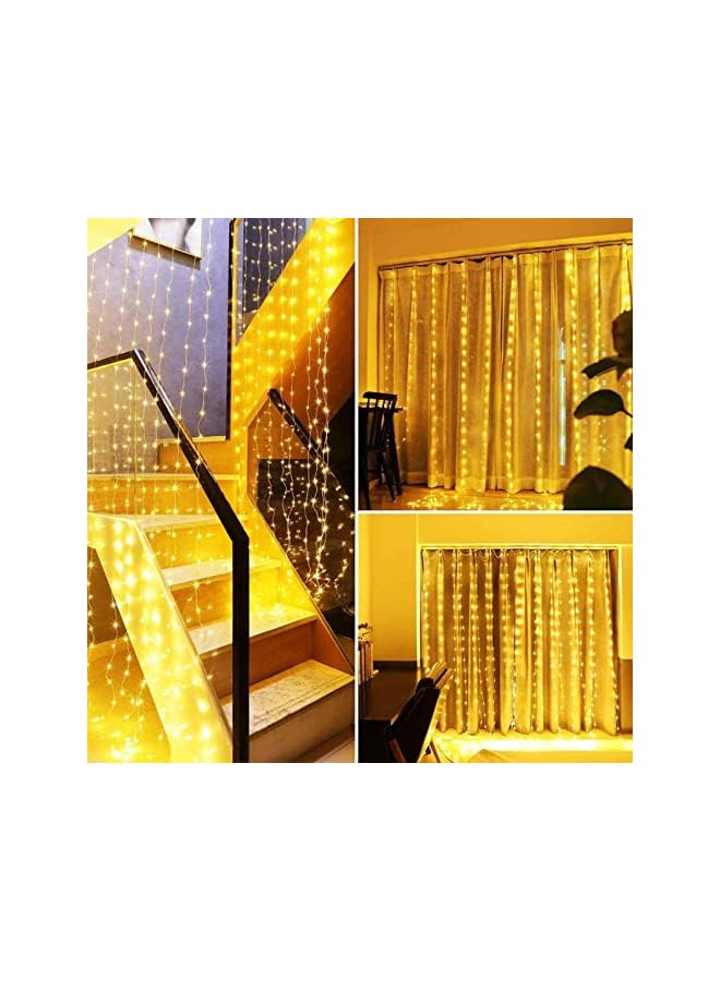 The Bros Curtain String Lights, 300 Led 3m X 3m 8 Lighting Modes Curtain Lights, Usb Powered Waterproof Fairy String Lights With Remote, For Ramadan Decorations, Wedding Party(Warm White) - Image 3