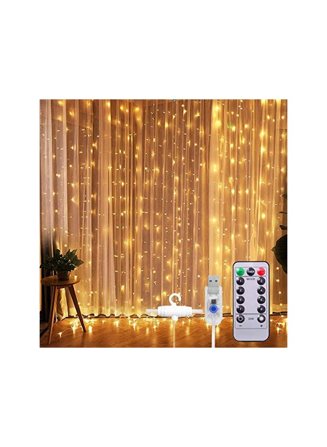 The Bros Curtain String Lights, 300 Led 3m X 3m 8 Lighting Modes Curtain Lights, Usb Powered Waterproof Fairy String Lights With Remote, For Ramadan Decorations, Wedding Party(Warm White) - Image 2