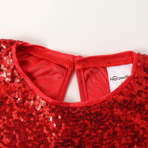 Noomelfish Girls Short Sleeve Sequin Shirts Party Glitter Sparkly Tops Blouse, Red, Size 9-10 Years - Image 5
