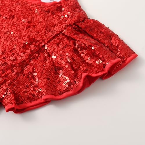 Noomelfish Girls Short Sleeve Sequin Shirts Party Glitter Sparkly Tops Blouse, Red, Size 9-10 Years - Image 4