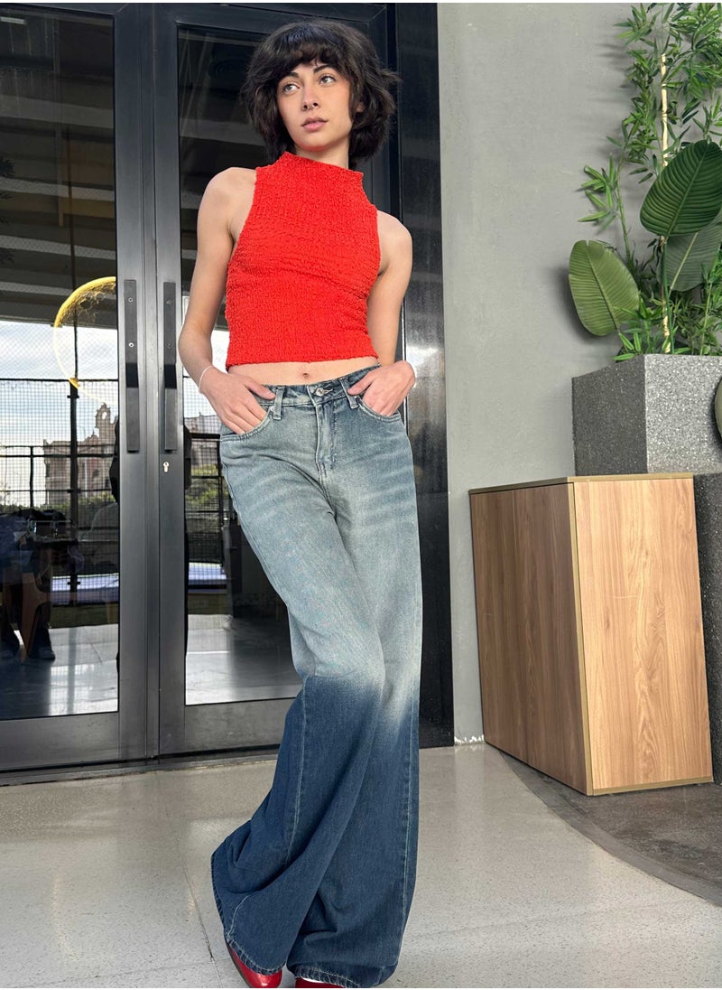 CIZARO - Wide-Leg - High-Waist 2-Tone Blue Jeans - Image 1