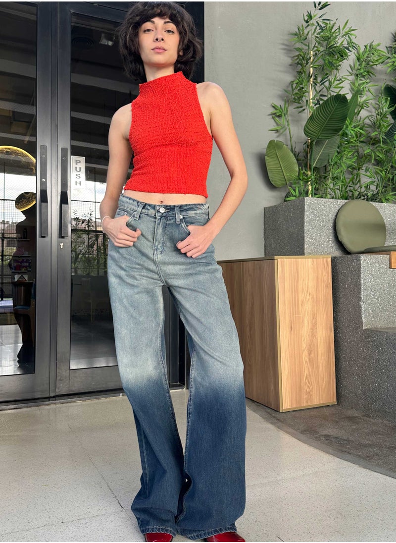 CIZARO - Wide-Leg - High-Waist 2-Tone Blue Jeans - Image 1