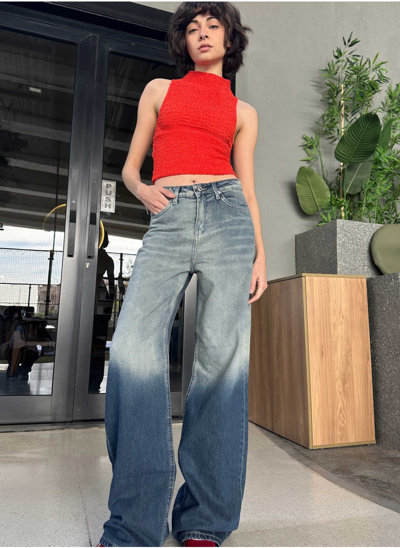 CIZARO - Wide-Leg - High-Waist 2-Tone Blue Jeans - Image 1