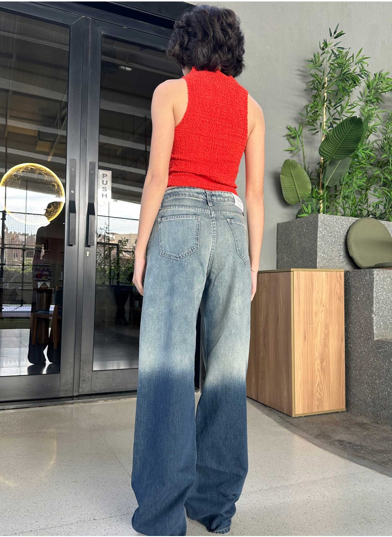CIZARO - Wide-Leg - High-Waist 2-Tone Blue Jeans - Image 1