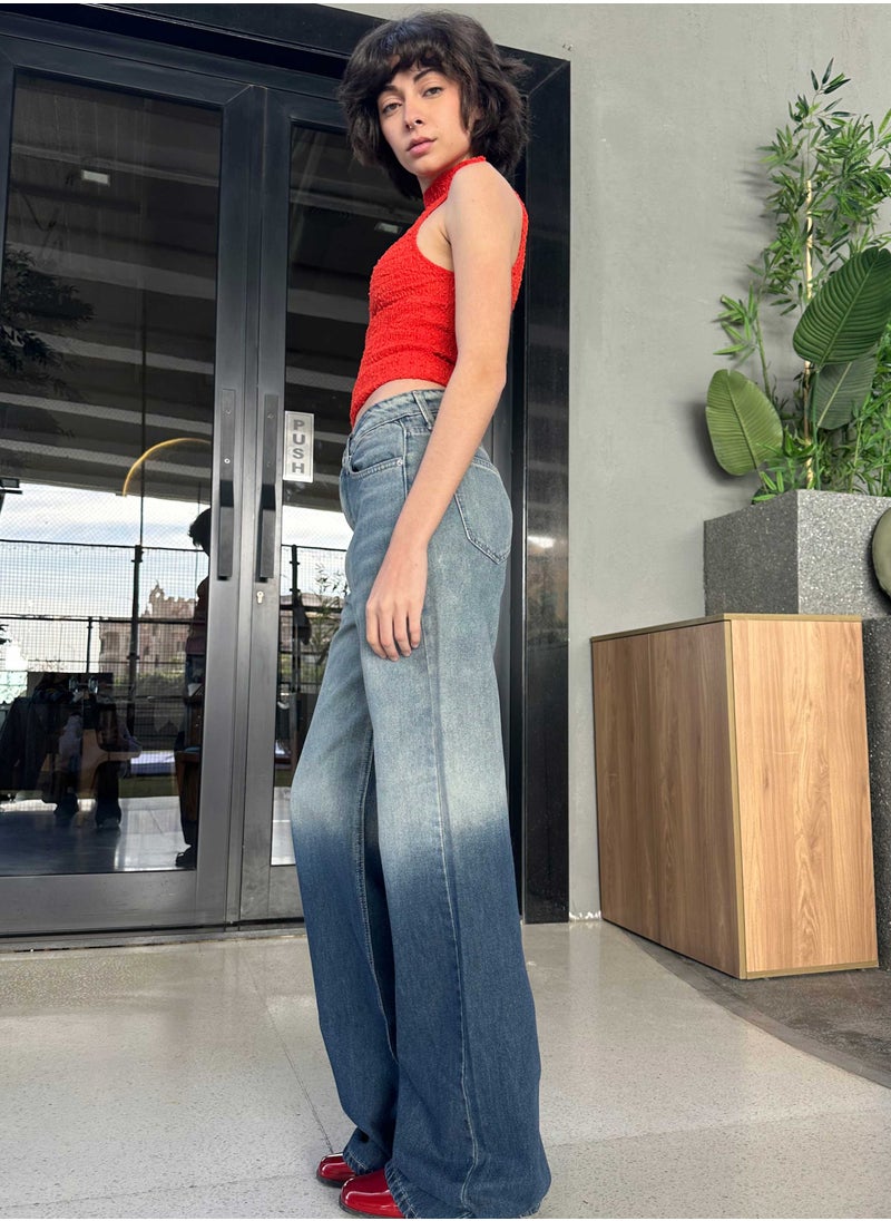CIZARO - Wide-Leg - High-Waist 2-Tone Blue Jeans - Image 1