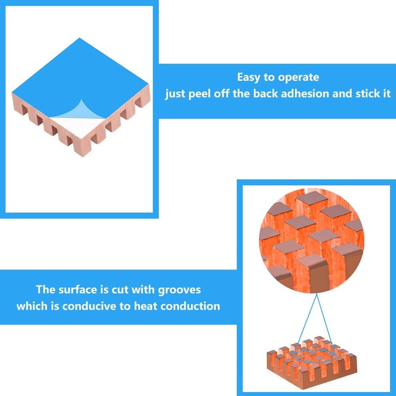 REES52 مشتت حرارة نحاسي من الألمنيوم لـ rpi Pi 5 مع وسادة تبريد سلبية ذات لاصق ذاتي 4 قطع - Image 2