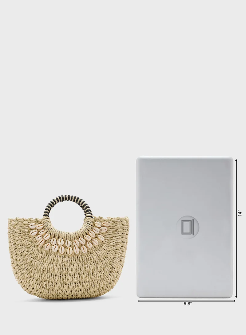 ELLA Shell Detail Woven Raffia Beach Tote Bag
