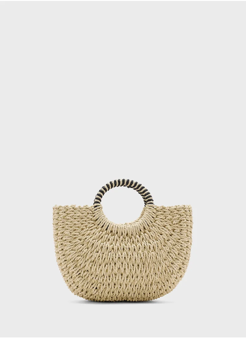 ايلا Shell Detail Woven Raffia Beach Tote Bag