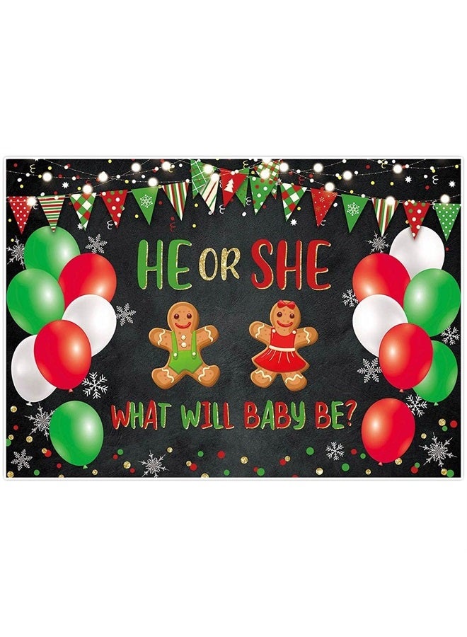 Allenjoy 7x5ft Winter Gender Reveal Backdrop Merry Christmas Cookie Gingerbread He or She What Will Baby Be What's Baking Party Banner for Boys or Girls Baby Shower Party Supplies Decorations