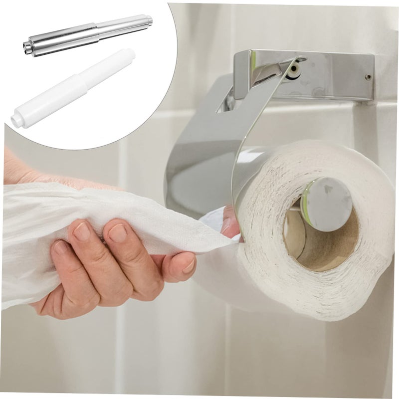 3Pcs White Plastic Retractable Toilet Paper Holder Set Adjustable Space Saving Bathroom Tissue Rack - Image 3