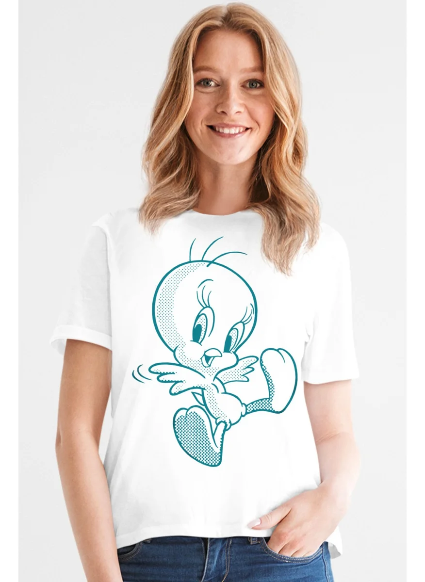 روك اند رول Cheerful Bird White Women's T-shirt