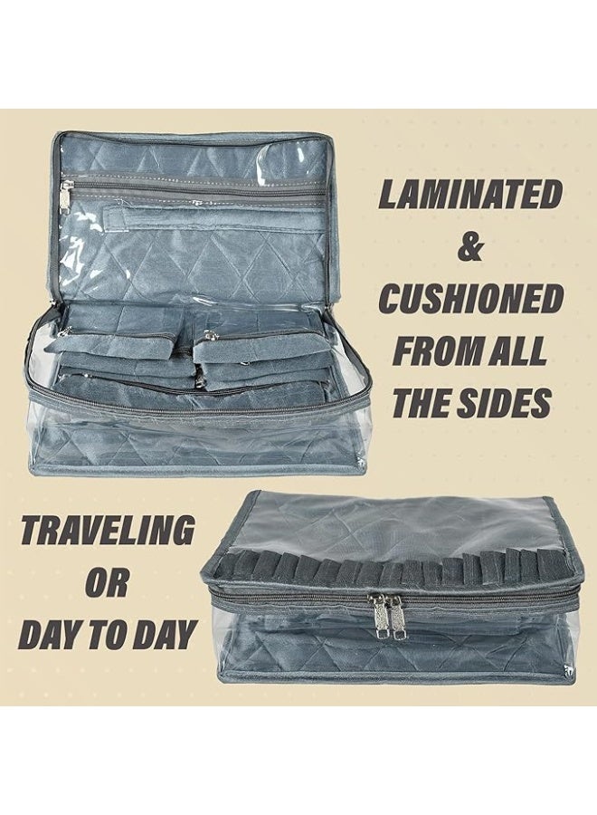 Kuber Industries Laminated PVC Travel Jewelry Organiser, Jewelry Storage Bags for Necklace, Earrings, Rings, Bracelet With 13 Transparent Pouches (Grey) - Image 3