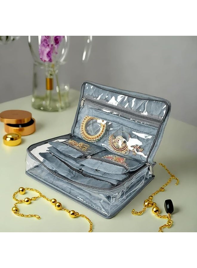 Kuber Industries Laminated PVC Travel Jewelry Organiser, Jewelry Storage Bags for Necklace, Earrings, Rings, Bracelet With 13 Transparent Pouches (Grey) - Image 4