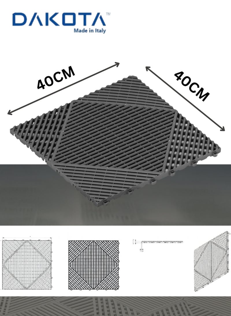 Dakota 8 Pack Interlocking Non-Slip Drainage Floor Tiles, 40×40 cm Soft PVC Bath & Shower Floor Mat | Non-Slip, Water-Resistant, Drainage Holes | Grey | Ideal for Garden,Sevice Center,Bathroom, Kitchen, Pool & Wet Areas – Made in Italy - Image 1