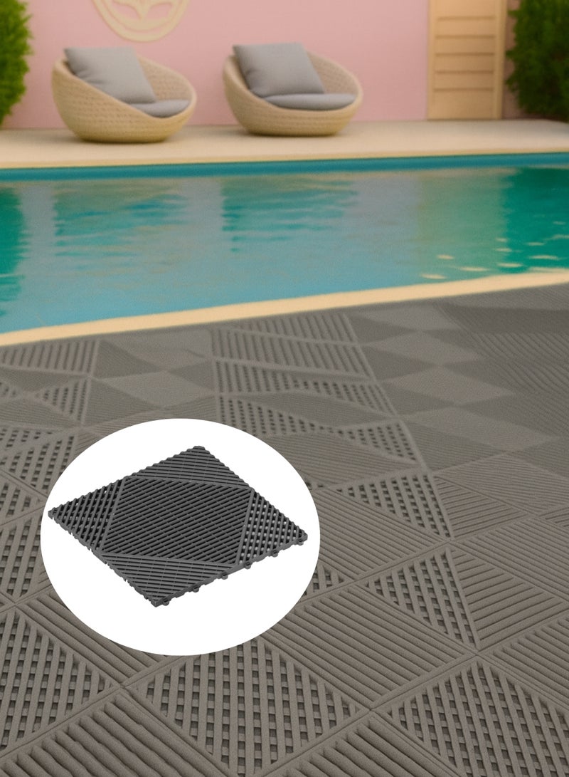 Dakota 8 Pack Interlocking Non-Slip Drainage Floor Tiles, 40×40 cm Soft PVC Bath & Shower Floor Mat | Non-Slip, Water-Resistant, Drainage Holes | Grey | Ideal for Garden,Sevice Center,Bathroom, Kitchen, Pool & Wet Areas – Made in Italy - Image 2