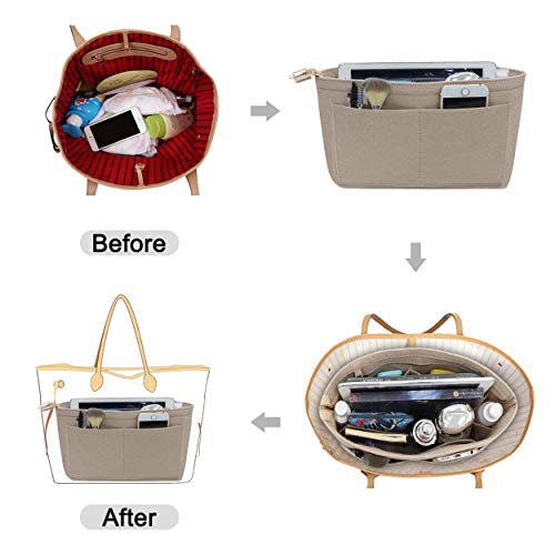 Soyizom Purse Organizer Insert Felt Purse Insert Bag Organizers Multi Pockets Tote Bag in Bag for Women,Beige-M - Image 4