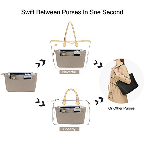 Soyizom Purse Organizer Insert Felt Purse Insert Bag Organizers Multi Pockets Tote Bag in Bag for Women,Beige-M - Image 5