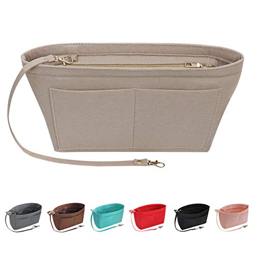 Soyizom Purse Organizer Insert Felt Purse Insert Bag Organizers Multi Pockets Tote Bag in Bag for Women,Beige-M - Image 1