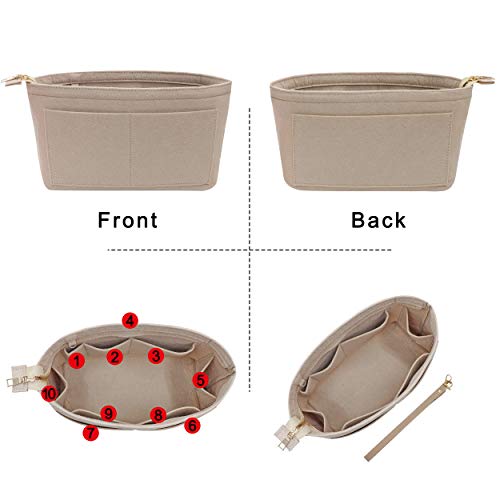 Soyizom Purse Organizer Insert Felt Purse Insert Bag Organizers Multi Pockets Tote Bag in Bag for Women,Beige-M - Image 3