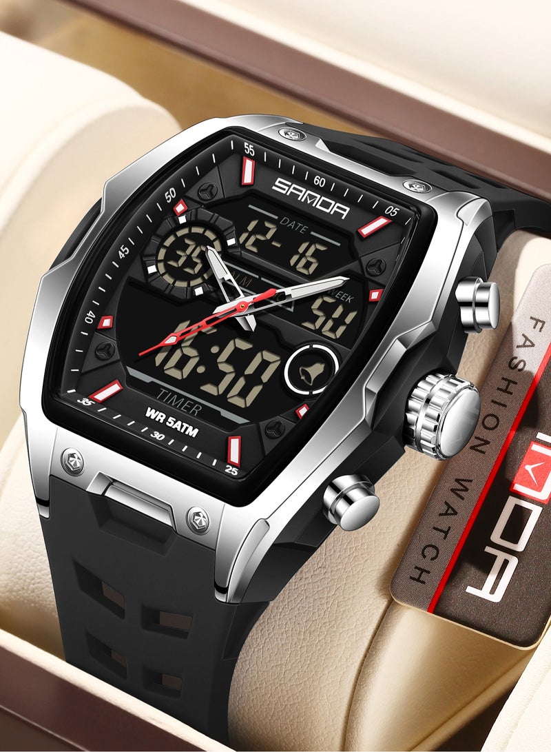 Sanda Men Electronic Watch Big Dial Sports LED Analog Digital Dual Display Man Wristwatch - Image 1