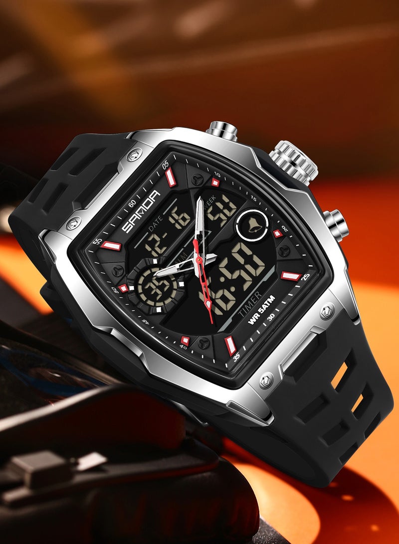 Sanda Men Electronic Watch Big Dial Sports LED Analog Digital Dual Display Man Wristwatch - Image 2