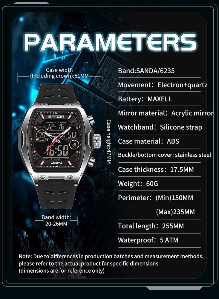 Sanda Men Electronic Watch Big Dial Sports LED Analog Digital Dual Display Man Wristwatch - Image 4