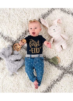 Brain Giggles Brain Giggles My First EID Baby Onesie and My First Ramadan Romper Printed Cotton Round Neck Romper for Ramadan Kareem Eid Al Fitr or Eid Al Adha Holiday Celebration - Black & Green  - Image 3