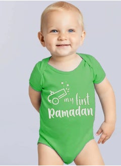 Brain Giggles Brain Giggles My First EID Baby Onesie and My First Ramadan Romper Printed Cotton Round Neck Romper for Ramadan Kareem Eid Al Fitr or Eid Al Adha Holiday Celebration - Black & Green  - Image 2