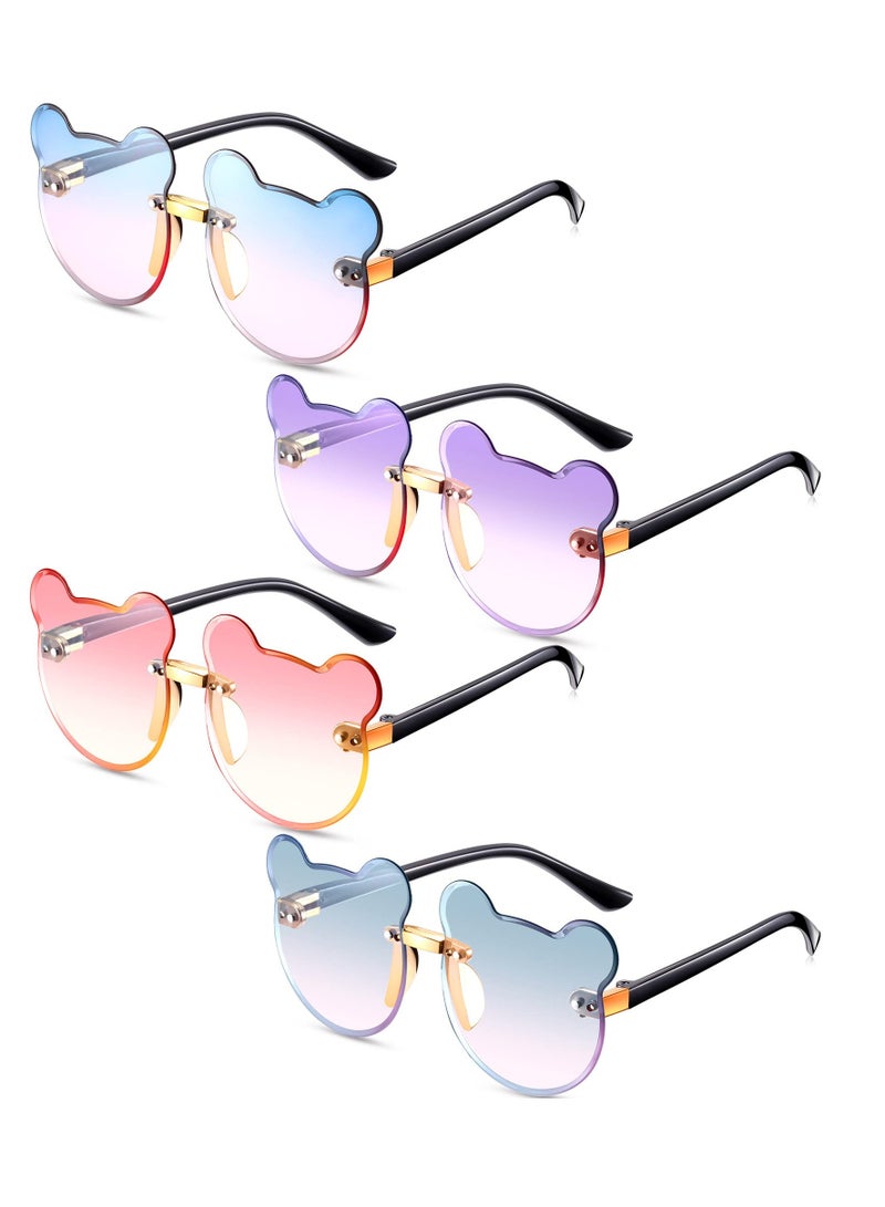 Kids Sunglasses Girls   Bear Sunglasses Transparent Rimless Sunglasses Colored Sunglasses UV Protection Party Fun Colorful Girls' Sunglasses for Toddler Baby Girl Boy 4 Pairs - Image 1