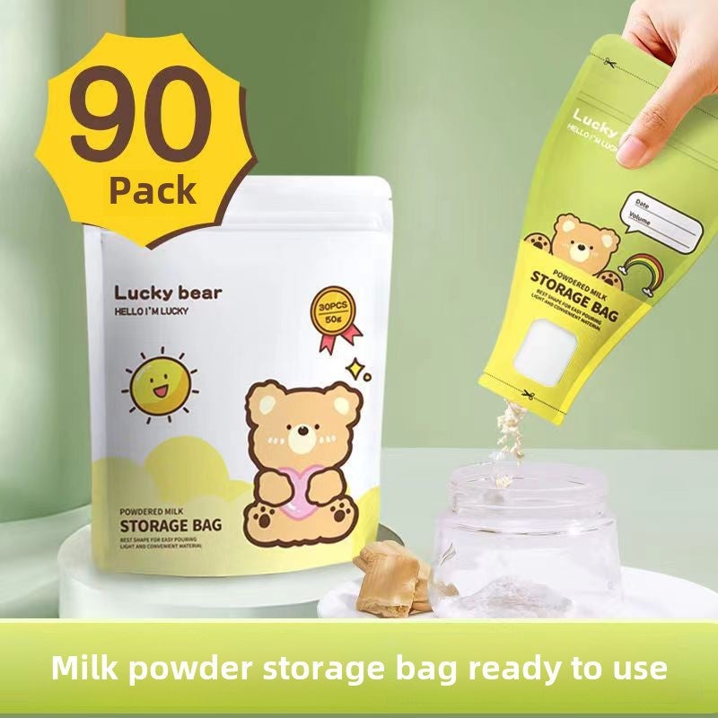 Portable Milk Powder Pouches for Fresh Storage Funnel Type 90 pieces + marker pen 