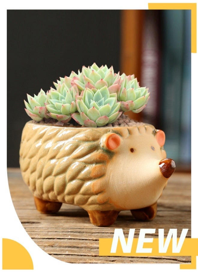 ViveLifDeco Hedgehog Shaped Ceramic Succulent Pot, Succulent Planter with Drainage Hole for Home Decor(Size:13*8.5*6.5cm/4.7"*3.3"*2.6")  - Image 1
