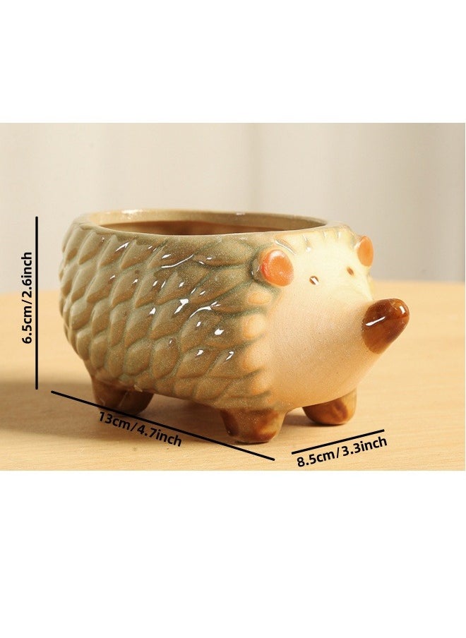 ViveLifDeco Hedgehog Shaped Ceramic Succulent Pot, Succulent Planter with Drainage Hole for Home Decor(Size:13*8.5*6.5cm/4.7"*3.3"*2.6")  - Image 2