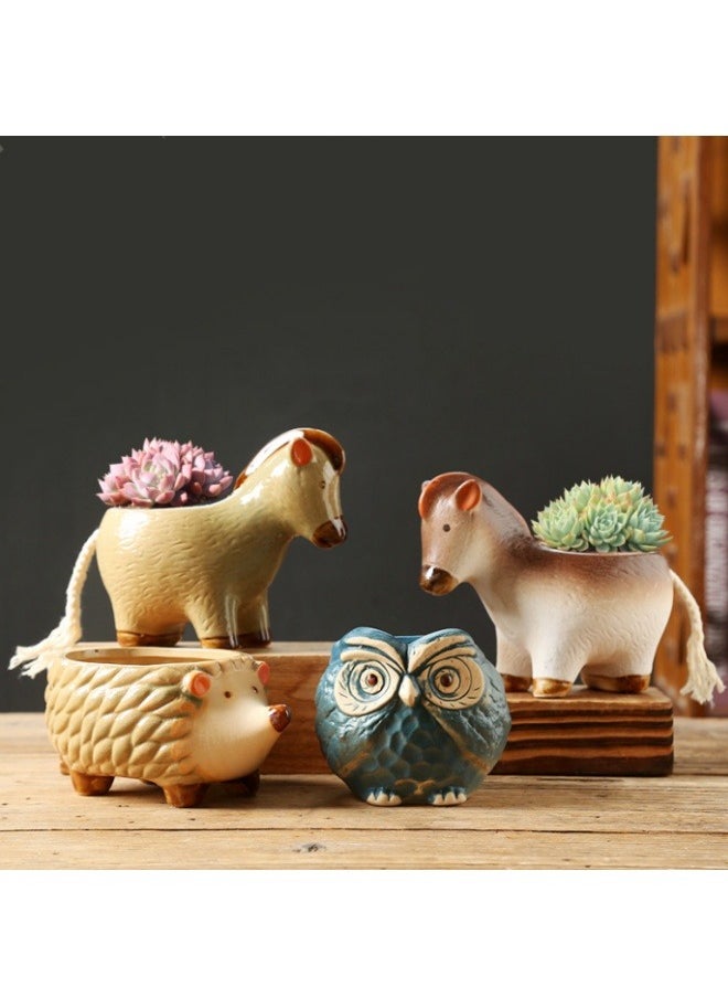 ViveLifDeco Hedgehog Shaped Ceramic Succulent Pot, Succulent Planter with Drainage Hole for Home Decor(Size:13*8.5*6.5cm/4.7"*3.3"*2.6")  - Image 3