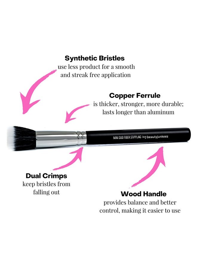 Beauty Junkees - Small Stippling Brush Makeup Beauty Junkees Duo Fiber Stippling Brush Flat Concealer Brush Under Eye Stipple Brushes For Blending Foundation Blush Highlighting Contour Bronzer Synthetic - Image 1
